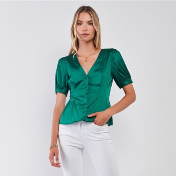 Satin Emerald Green Blouse - Picture 1 of 4